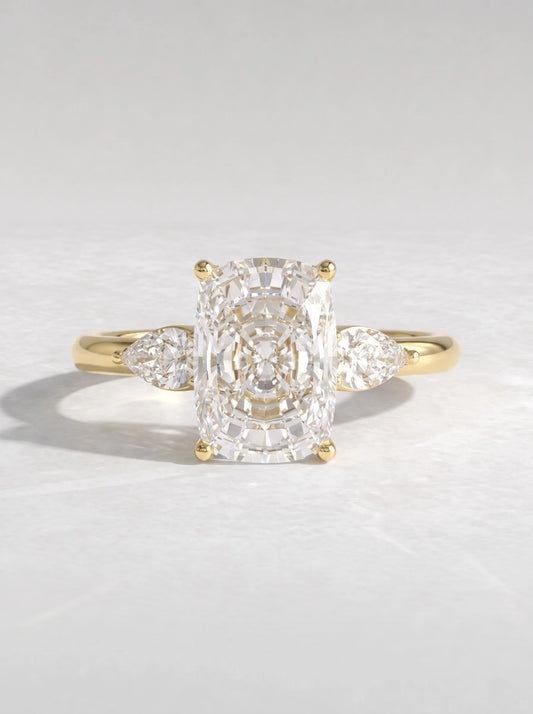 The Eloise Cushion Cut Lab-Grown Diamond Three Stone Hidden Halo Bridal Ring