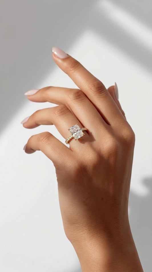The Juliette Radiant Cut Lab-Grown Diamond Solitare With Accent Engagement Ring - View 2