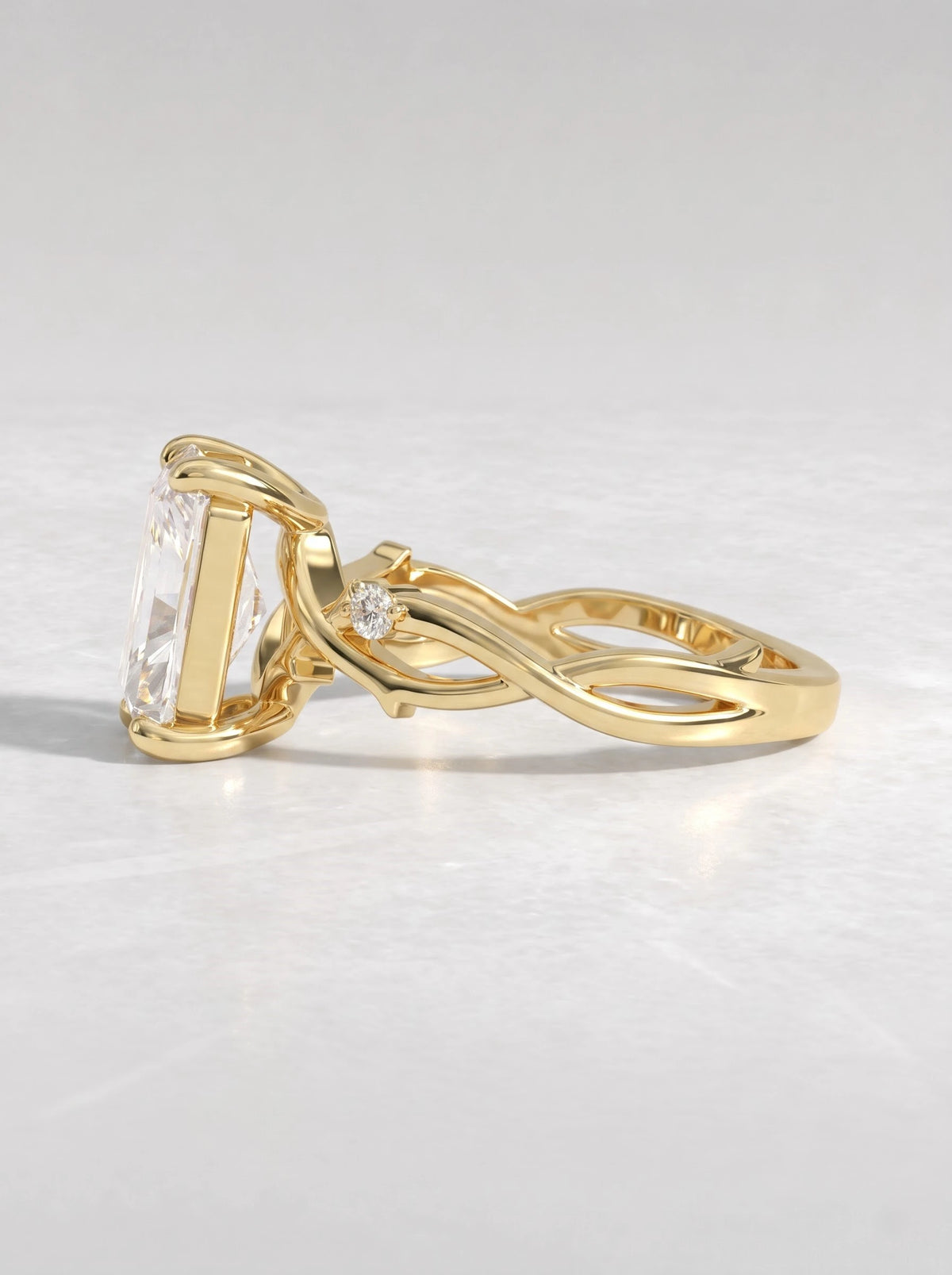 The Juliette Radiant Cut Lab-Grown Diamond Three Stone Hidden Halo Engagement Ring - View 4