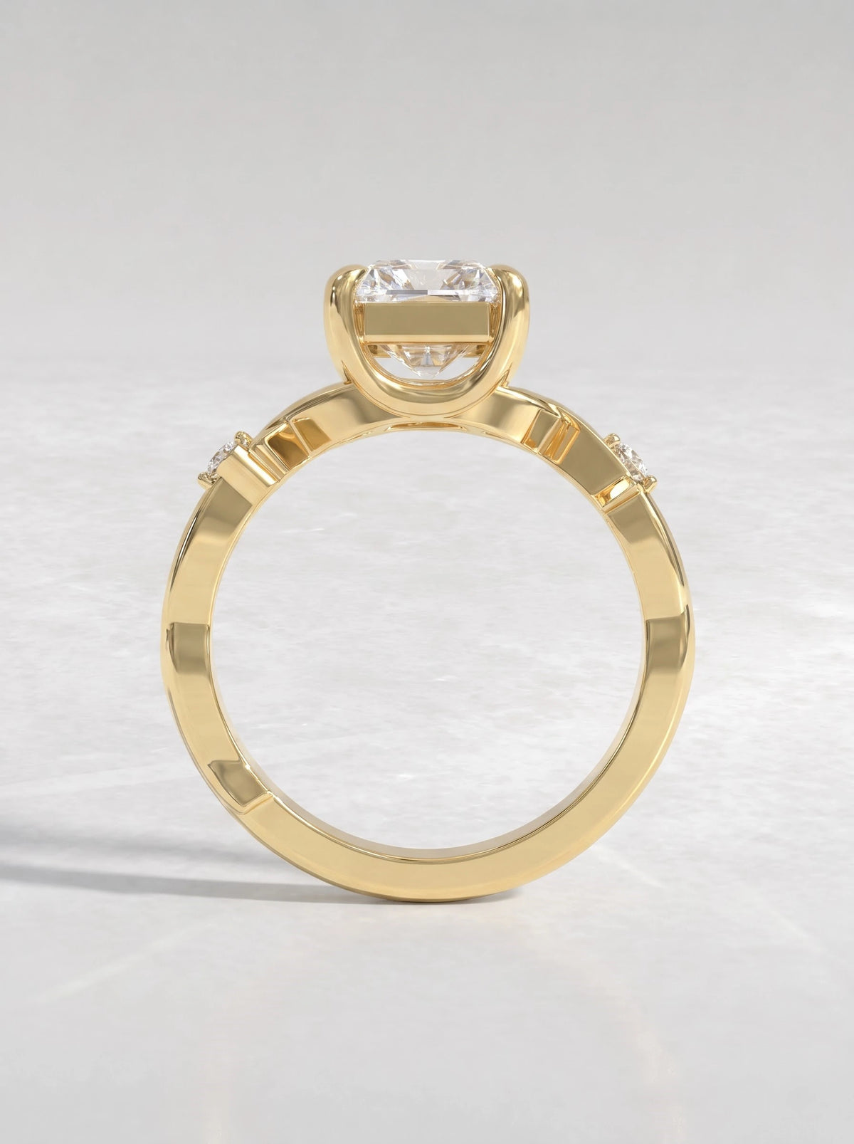The Juliette Radiant Cut Lab-Grown Diamond Three Stone Hidden Halo Engagement Ring - View 6