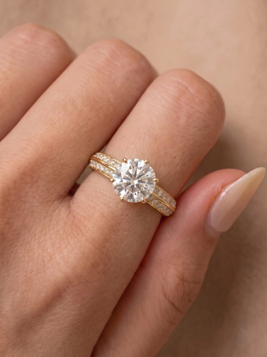 The Noelle Round Cut Lab-Grown Diamond Solitare With Accent Heirloom Solitaire Ring