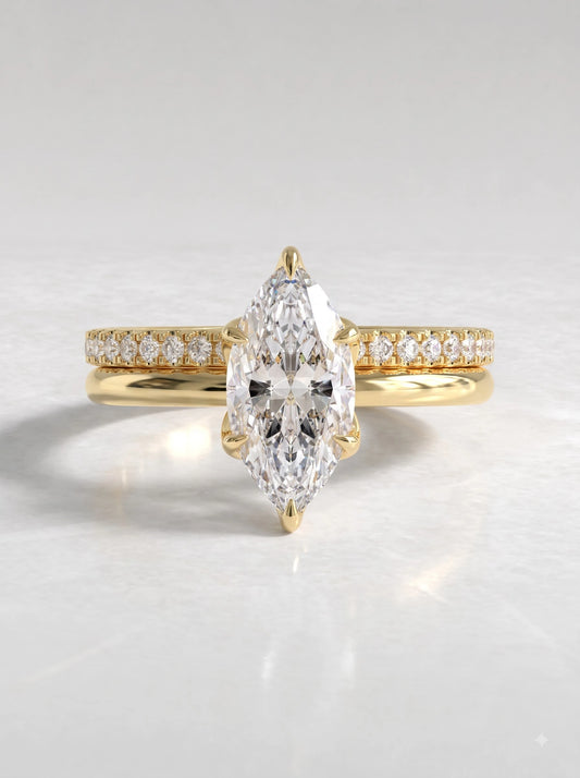 The Seraphina Marquise Cut Lab-Grown Diamond Full Eternity Band, Solitaire Hidden Halo Engagement Ring