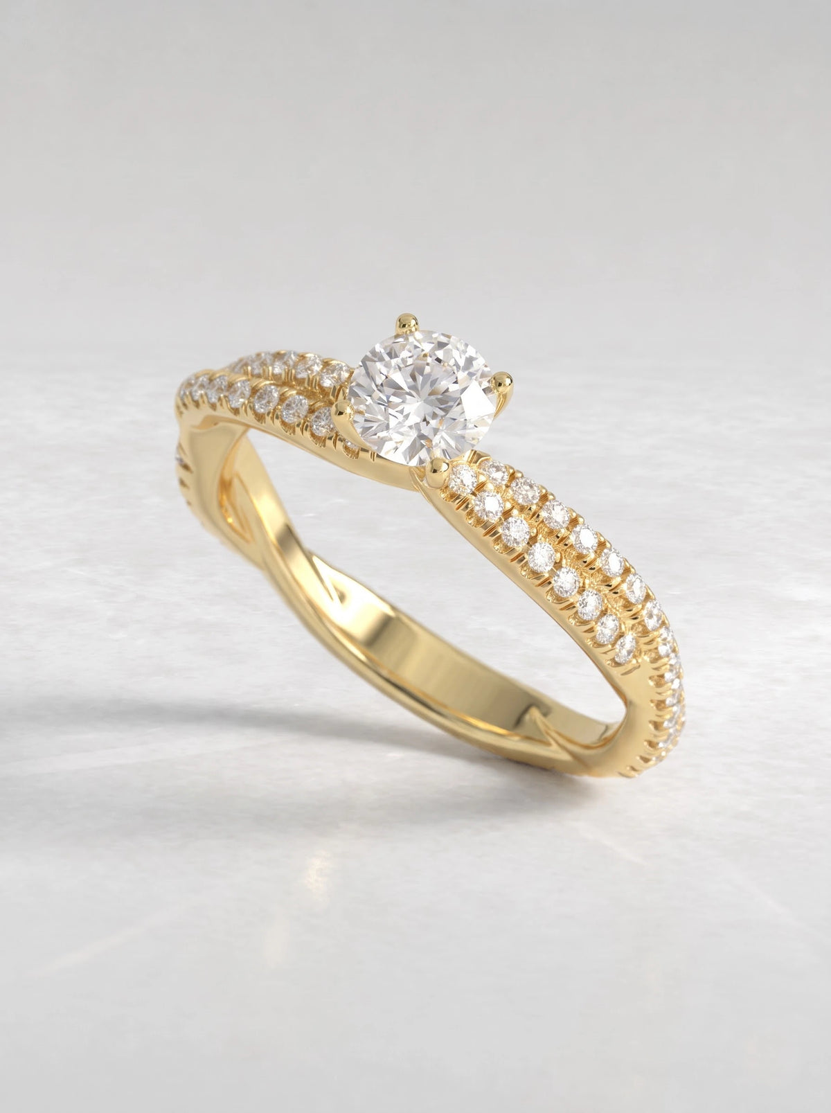 Timeless Solitare With Accent, Twisted Shank Lab-Grown Diamond Engagement Ring - View 5