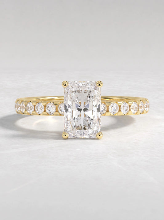 Vintage-Inspired Hidden Halo, Solitare With Accent Radiant Cut Lab-Grown Diamond Bridal Ring
