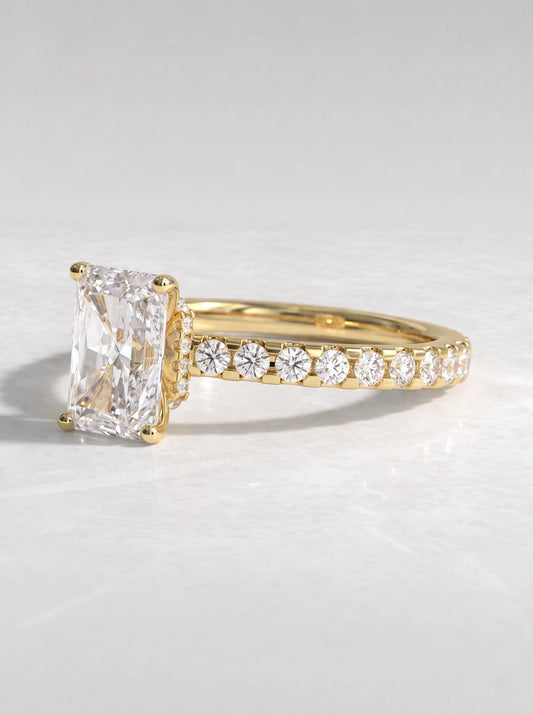 Vintage-Inspired Hidden Halo, Solitare With Accent Radiant Cut Lab-Grown Diamond Bridal Ring - View 2