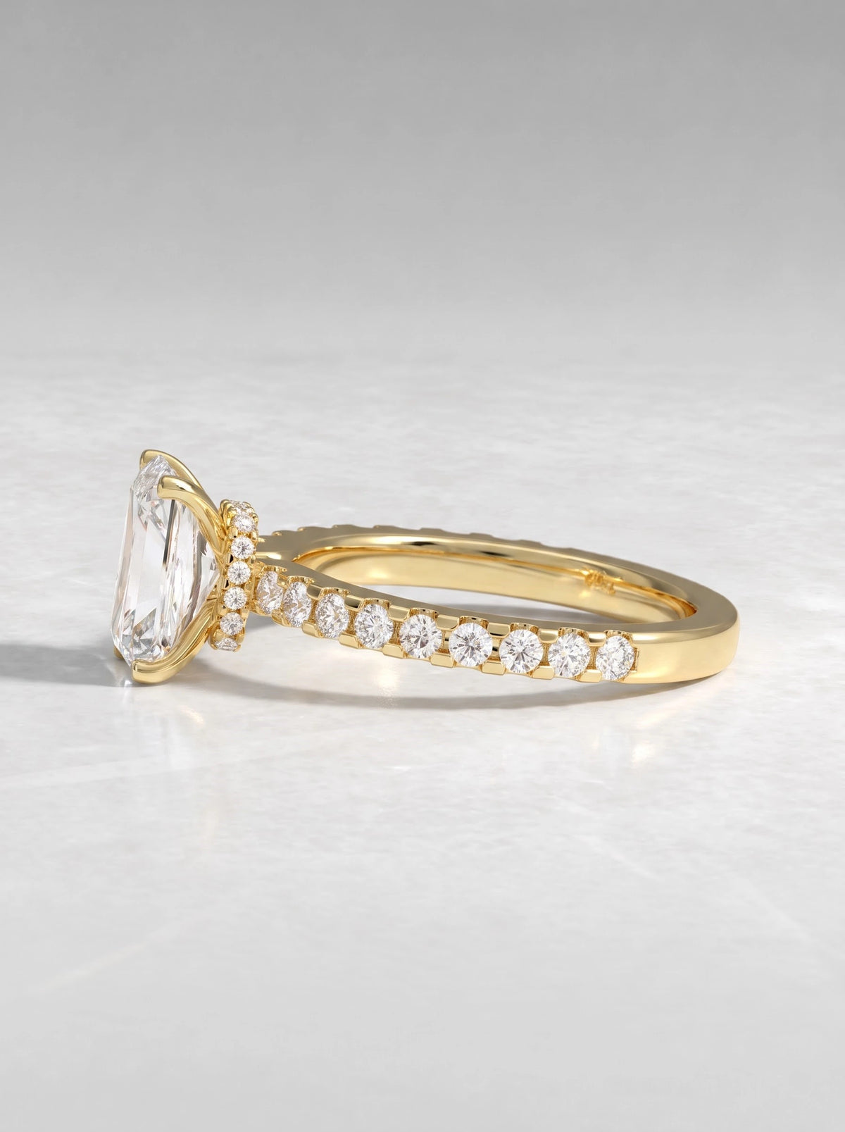 Vintage-Inspired Hidden Halo, Solitare With Accent Radiant Cut Lab-Grown Diamond Bridal Ring - View 3
