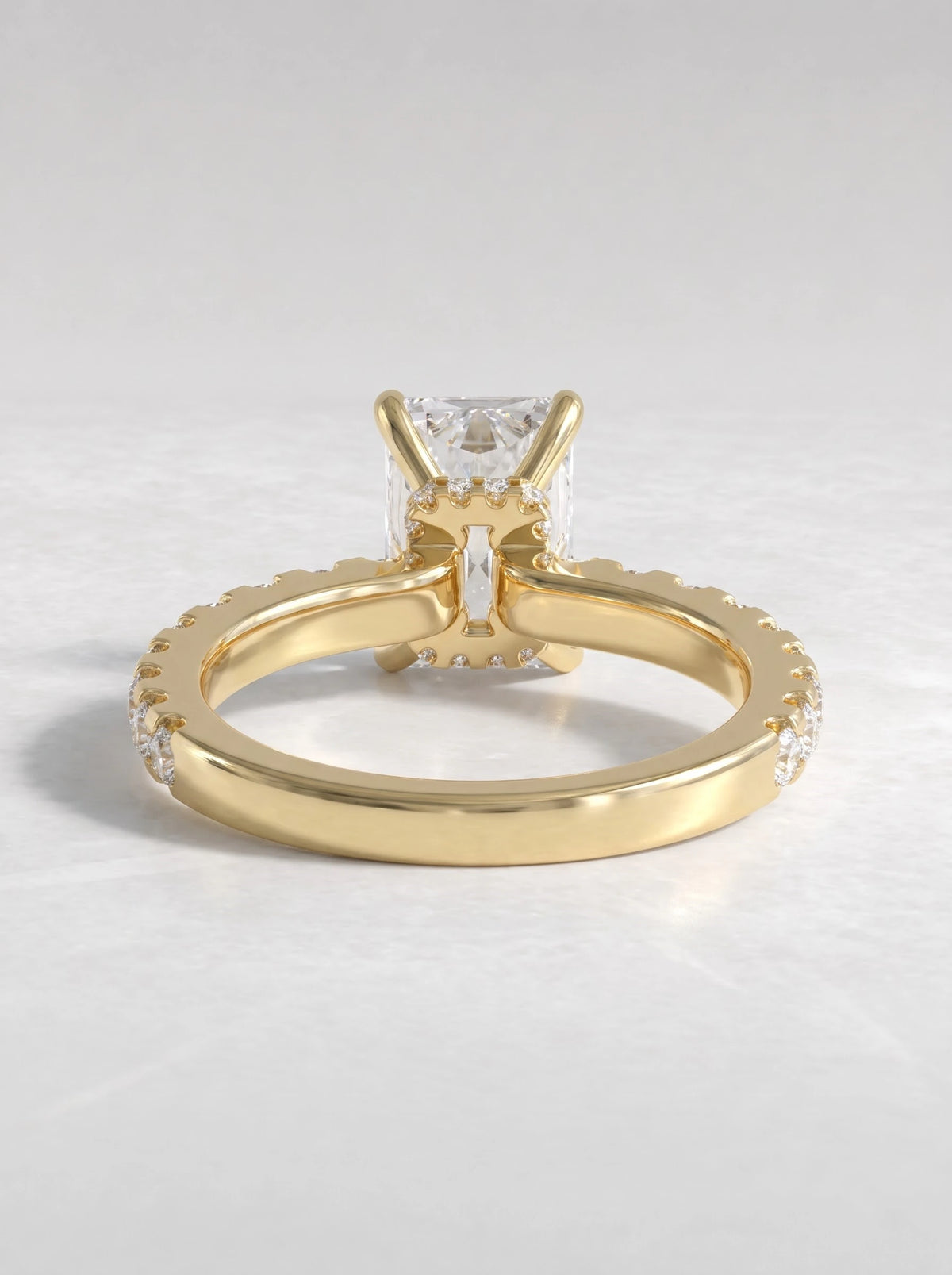Vintage-Inspired Hidden Halo, Solitare With Accent Radiant Cut Lab-Grown Diamond Bridal Ring - View 4