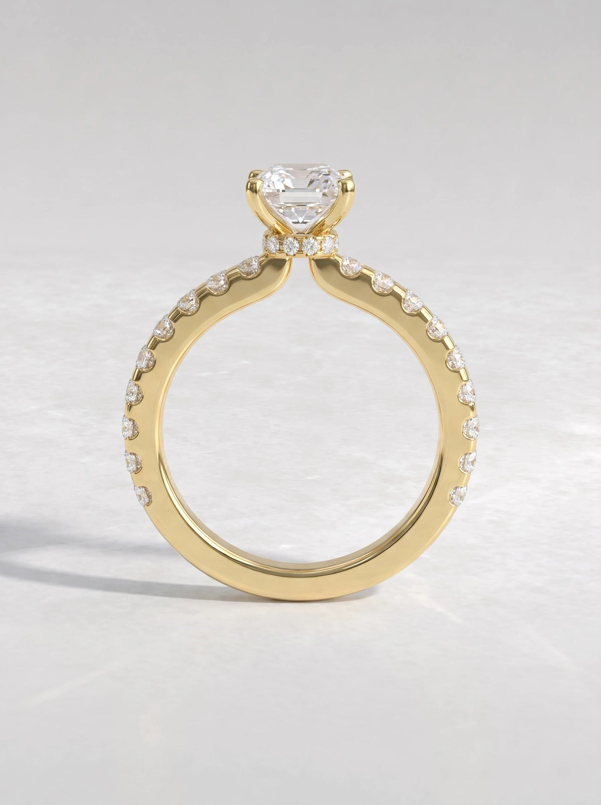 Vintage-Inspired Hidden Halo, Solitare With Accent Radiant Cut Lab-Grown Diamond Bridal Ring - View 5