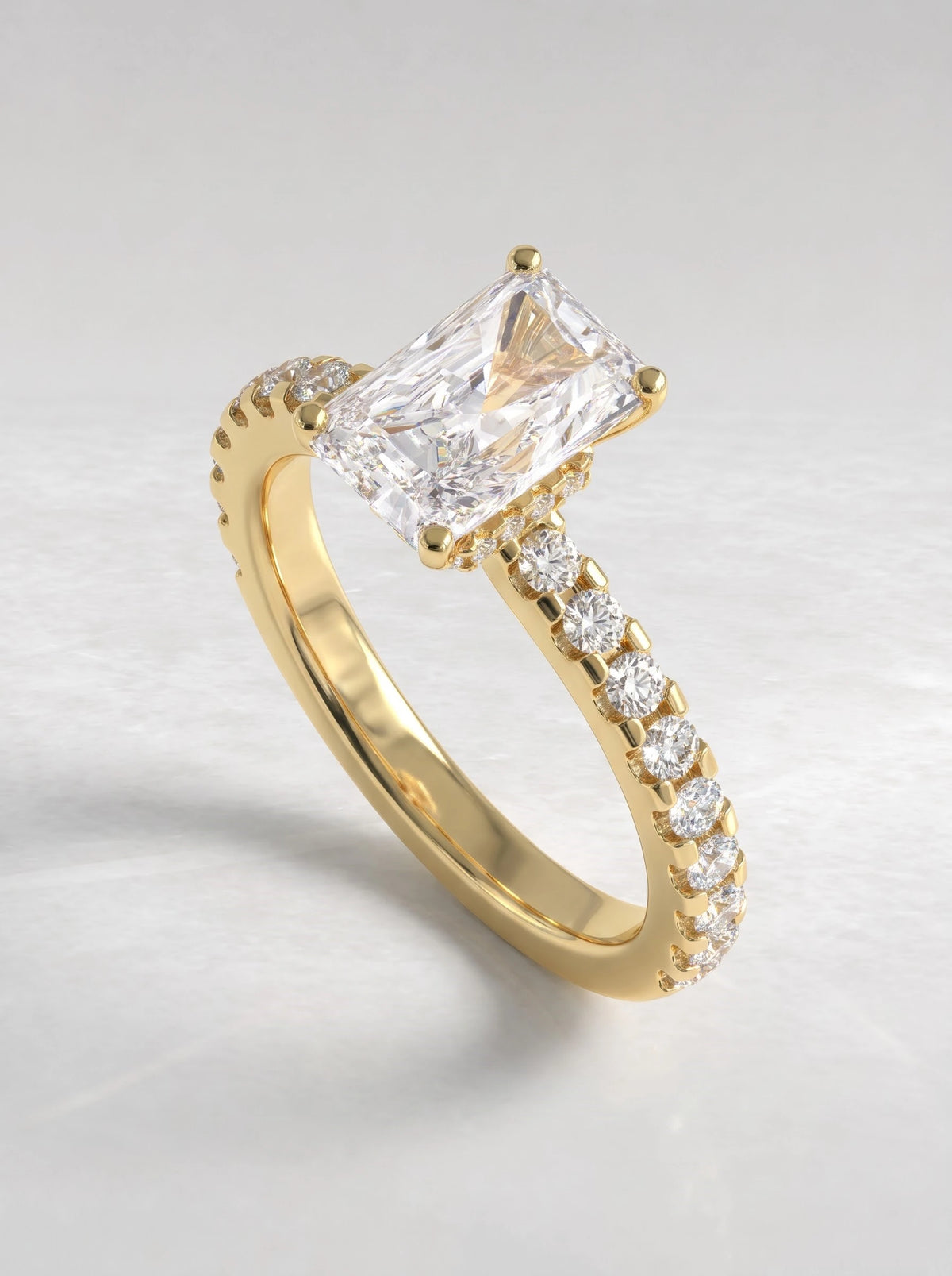 Vintage-Inspired Hidden Halo, Solitare With Accent Radiant Cut Lab-Grown Diamond Bridal Ring - View 6